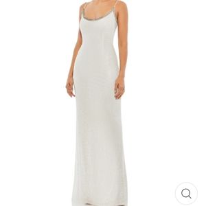 Mac Duggal Rhinestone Neckline fully Beaded Speghetti strap White Size 6